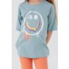 Detail trička pyžama Smile – veľký veselý smajlík na sivomodrom pozadí