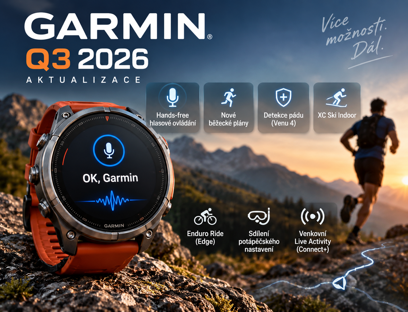 Garmin vydává aktualizaci Q3 2026: Přidává Hands-free hlasové ovládání, nové běžecké plány a další novinky