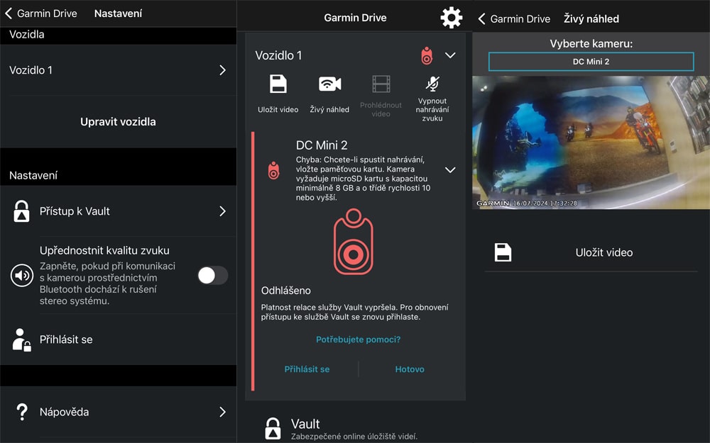 Uživatelské prostředí v aplikaci Garmin Drive