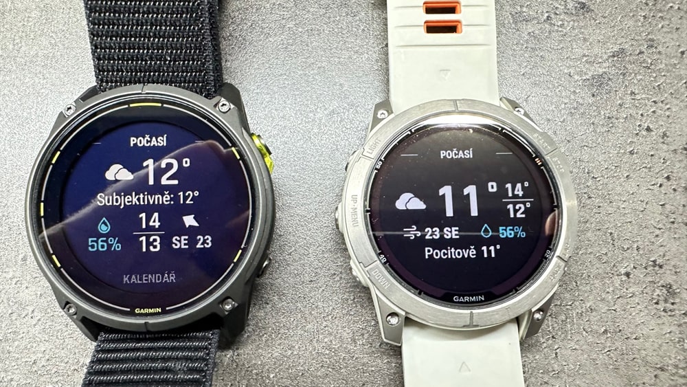 Porovnání počasí mezi hodinkami Fenix 7 Pro a Enduro 3.