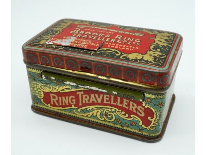 Starožitná plechová krabička Brooks Ring Traveller MANCHESTER ENGLAND