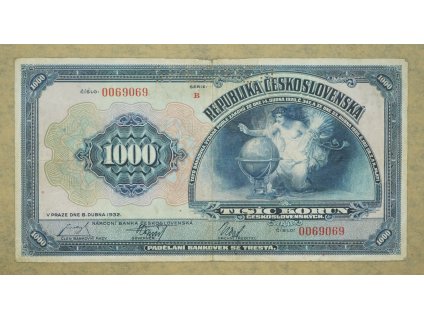 1000 kč 1932 serie B SPECIMEN nahoře