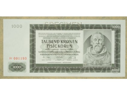 1000 korun 1942 serie Jc specimen