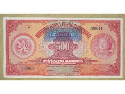 500 Korun 1929 pretisk Slovenský štát SERIE G 1/1