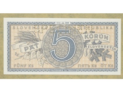 5 Ks 1939 SERIE A 049 SPECIMEN UNC