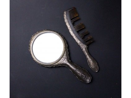 Starožitný stříbrný hřebe se zrcátkem a rťěnkou x589 2