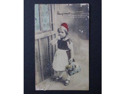 Starý německý pohled dítě s košíčkem holčička P139 (2)