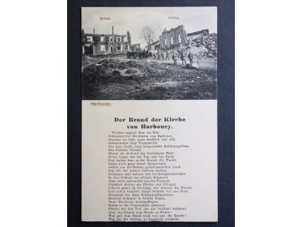 Válečná pohlednice Harboueye Der Brand der Kirche von Harbouey P184 (1)