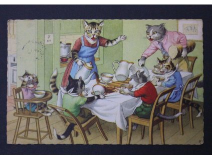 Stará pohlednice kočičí rodinka kočka Belgium P201 (1)