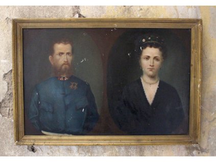 Obraz dvoj portrét dustojník a paní olej plech y104 2 (6)