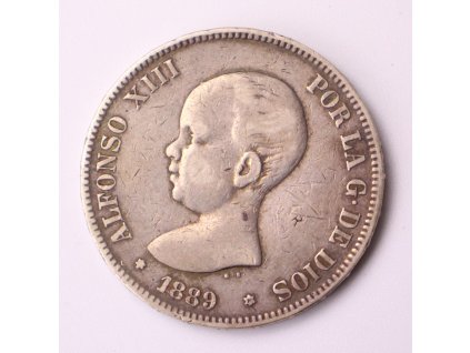 5 Pesetas 1889 Španělsko Alfonso XIII.