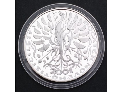 Stříbrná pamětní mince 200 Kč počátek nového tisíciletí 2001 PROOF