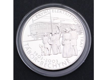 Stříbrná pamětní mince 200 Kč 1.elektrifikovaná trať Tábor-Bechyně 1903-2013 František Křižík 1847-1941 PROOF