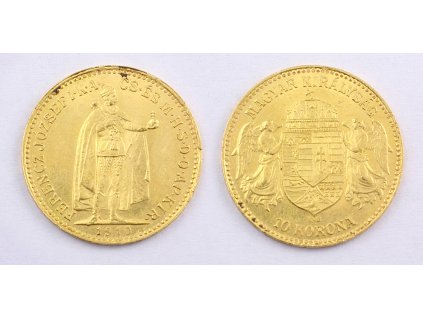 Zlatá mince Desetikoruna Františka Josefa I. Uherská ražba 1910