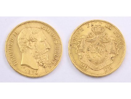 Zlatá mince Leopold II, 20 Francs, 20 Frank, 1870