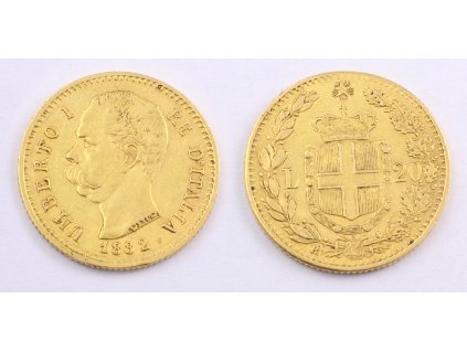 Zlatá mince 20 Lira 1882 ITÁLIE