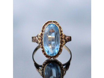 Zlatý prstýnek modrý kamínek v58