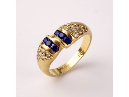 Zlatý prstýnek modré a bílé kamínky v57.5