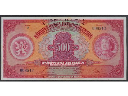 500 Kč 1929 s.F specimen