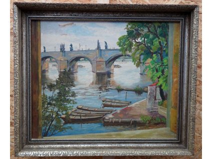 Obraz Karlův most - lodičky - sig vzadu - j. cihelka - olej na desce