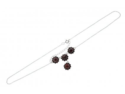 Stříbrný náhrdelník s granátovými kamínky 45,5 cm