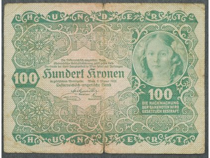 100 KRONEN 1922 RAKOUSKO