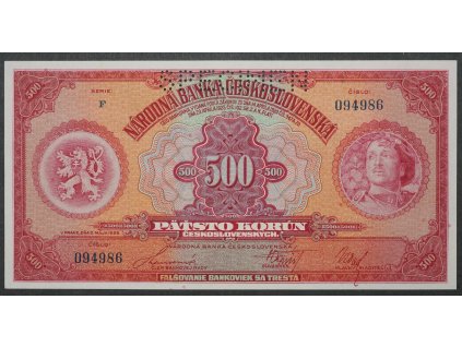 500 korun 1929 serie F SPECIMEN