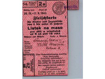 lístek na maso 1943