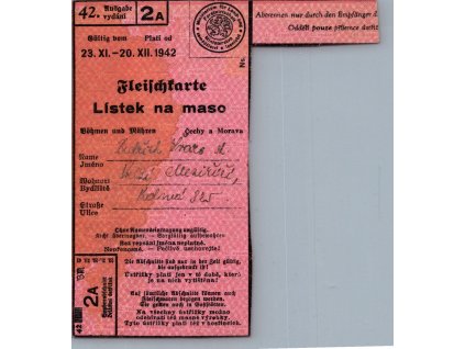lístek na maso 1942