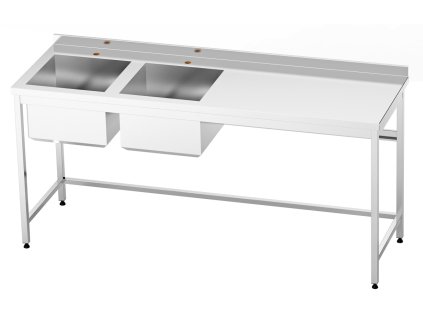Nerezový stůl s dvojdřezem vlevo svařovaný 140x60x85cm, (dřez 40x40x30cm)