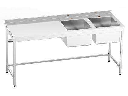 Nerezový stůl s dvojdřezem vpravo svařovaný 140x60x85cm, (dřez 40x40x30cm)