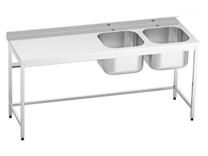 Nerezový stůl s dvojdřezem vpravo lisovaný 180x60x85cm, (dřez 50x40x30cm)