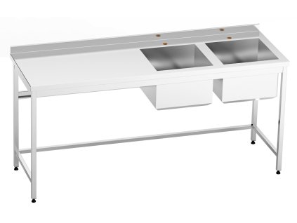 Nerezový stůl s dvojdřezem vpravo svařovaný 180x60x85cm, (dřez 50x40x30cm)
