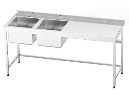 Nerezový stůl s dvojdřezem vlevo svařovaný 180x60x85cm, (dřez 50x40x30cm)