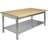 Nerezový stůl s dřevěnou deskou a policí 140x60x85cm
