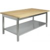 Nerezový stůl s dřevěnou deskou a policí 200x70x85cm