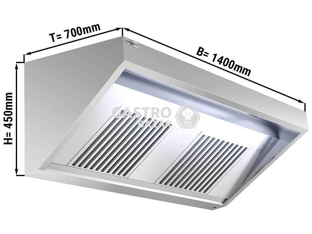 Nástěnná digestoř- 1,4 m - s filtrem a osvětlením - Gastro-bazar.