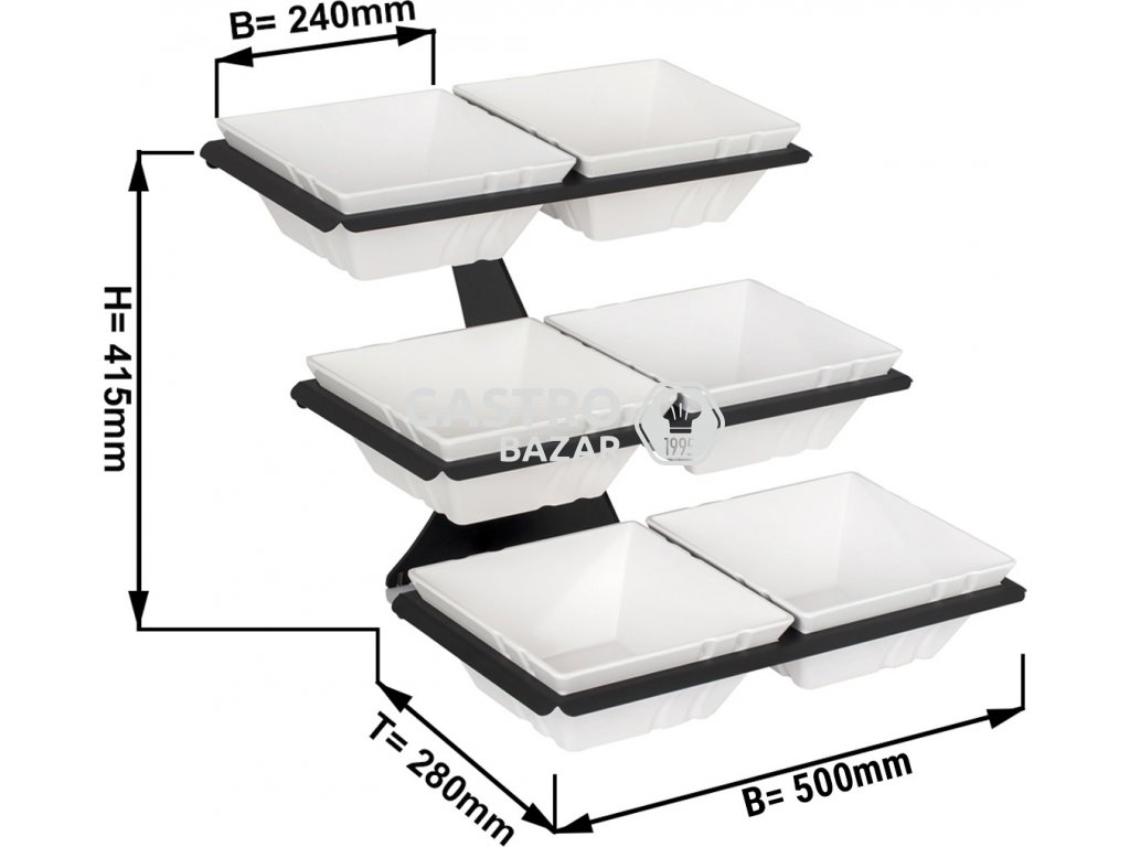 Etagere / Buffet stand - Black - incl. 6 melamine bowls - Rectangular