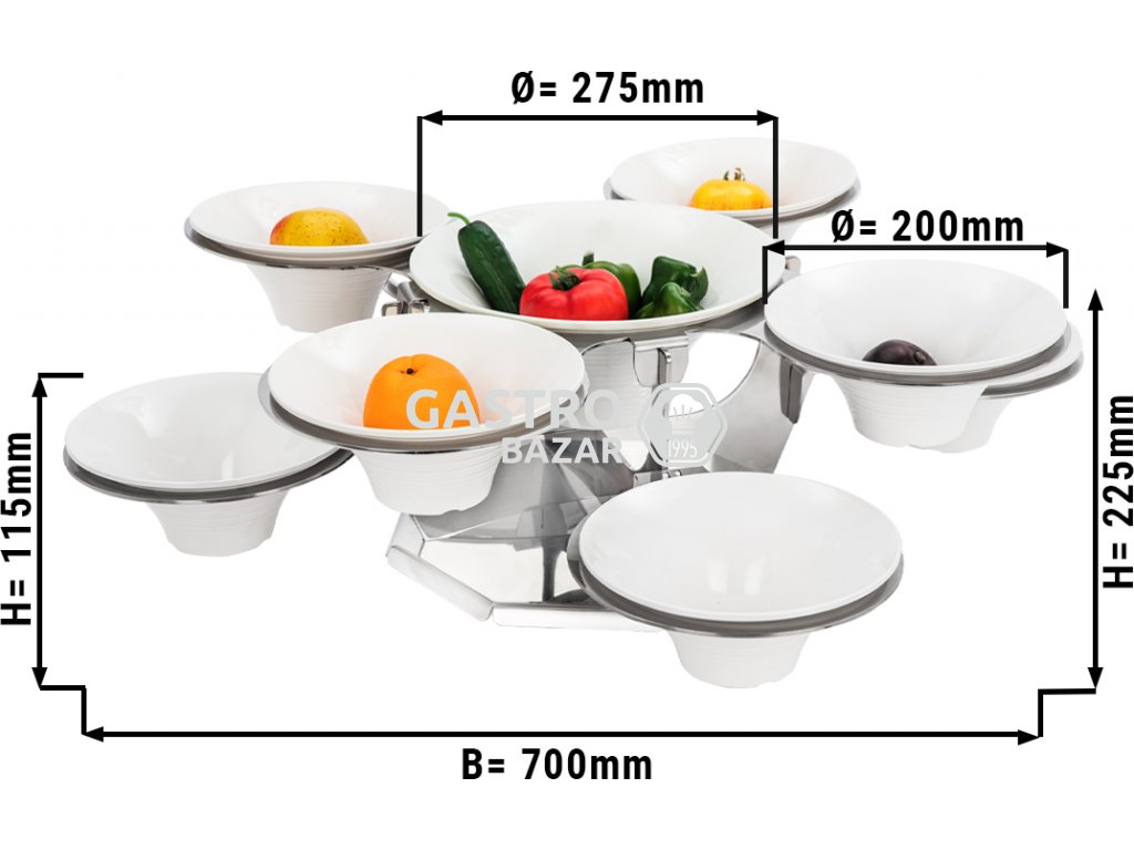 Etagerie/ Buffet stand - rotating - stainless steel - incl. 9 melamine bowls - round