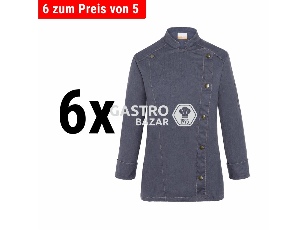 (6 pieces) KARLOWSKY | Ladies Cooking Jacket Jeans Style - Vintage Black - Size: 54
