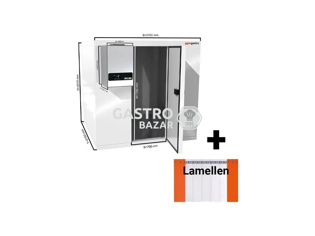 Mraziaca komora - 2,1 x 2,1 m - výška: 2,01 m - 6,1 m³ - vrátane nástennej chladiacej jednotky MINUS