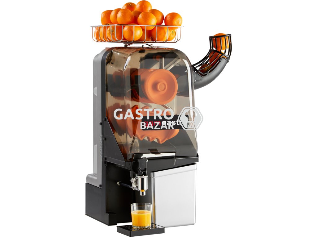 Elektrický lis na pomeranče a citrusy - stříbrný - ruční podávání -  obsahuje vypouštěcí kohoutek a režim čištění - Gastro-bazar.