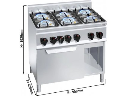 Plynový sporák 6x horák (28,5 kW) + plynová rúra (3,5 kW)