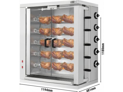 Plynový gril na kuřata ECO - 32,33 kW - s 5 špízy pro 30 kuřat