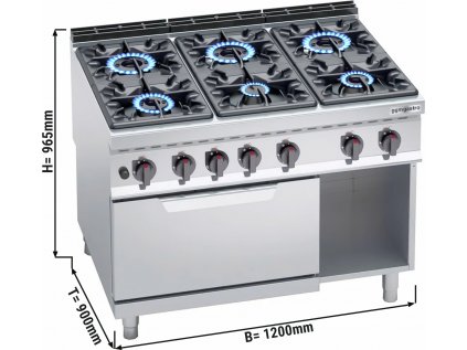 Plynový sporák 6x hořák (53,5 kW) + plynová trouba (7,8 kW)