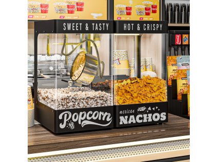 Stroj na popcorn a ohrievač nacho / ohrievač chipsov - Čierne prevedenie