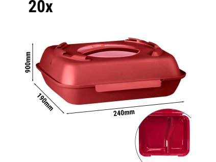 Menu box - 600 ml - dělené části - malinová červená/starorůžová