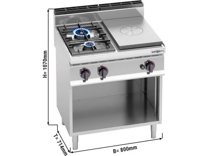 Plynový sporák s 2 horákmi (17,5 kW) s varnou doskou