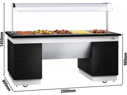 Bufetový pult - s ohrevnou vaňou - 2000 mm - s LED osvetlením - pre 5x GN 1/1