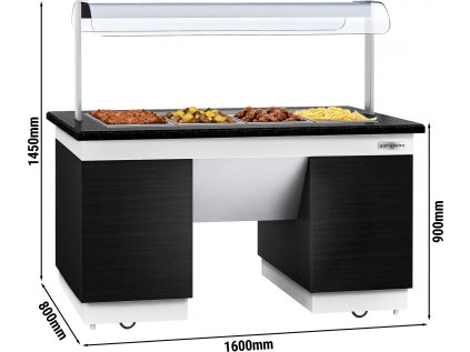 Bufetový pult - s Bain Marie - 1600mm - s LED osvětlením - pro 4x GN 1/1